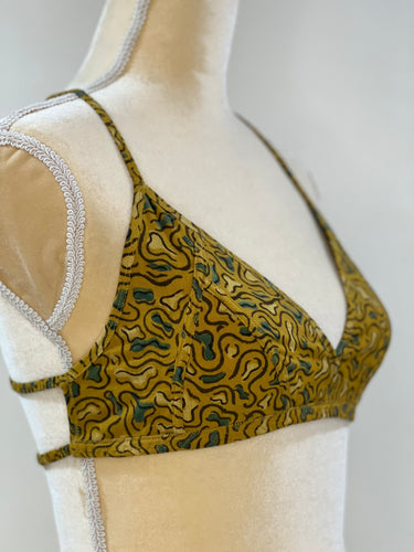 Maya the halter bra in Ajrakh print